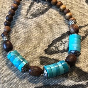 Wood and faux turquoise necklace